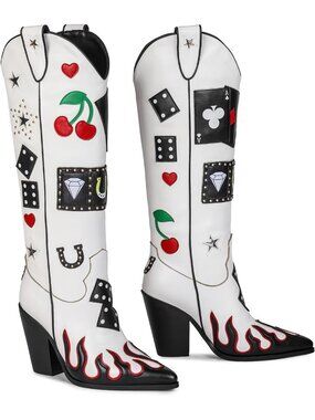 Women's White Western Multi Element Knee High Easy Slip On Cowboy Boots